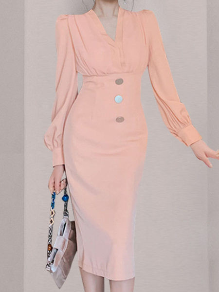 Naiste roosa nööpidega kleit