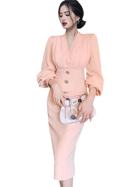 Naiste roosa nööpidega kleit