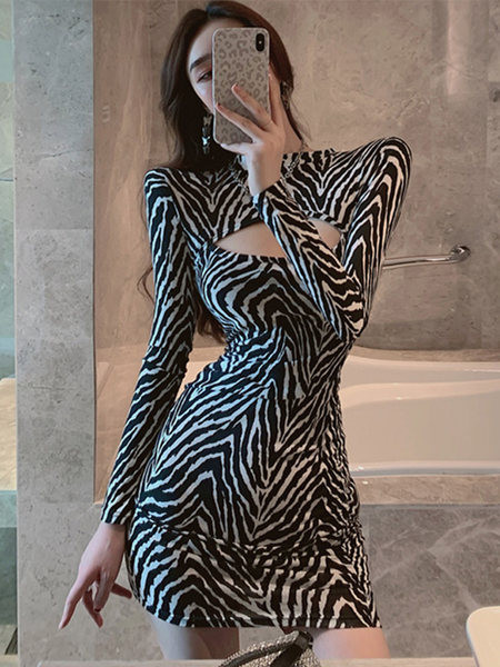 Stiilne pikkade varrukatega naiste liibuv kleit