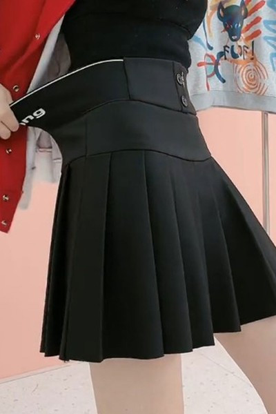 Must naiste plisseeritud seelik kõrge vöökohaga