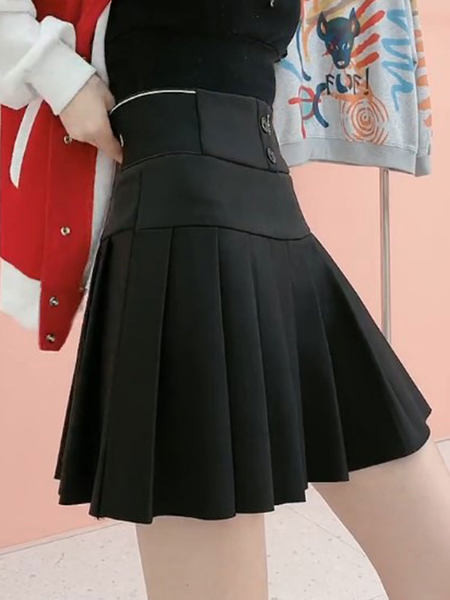 Must naiste plisseeritud seelik kõrge vöökohaga