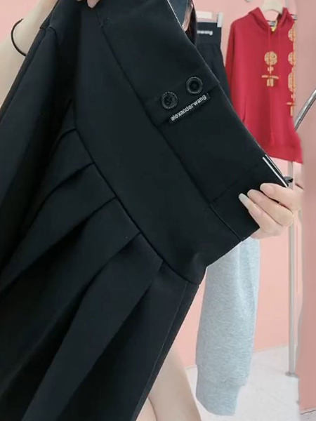 Must naiste plisseeritud seelik kõrge vöökohaga