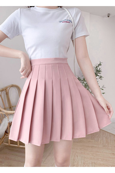 Kõrge vöökohaga plisseeritud roosa seelik - kaks pikkust