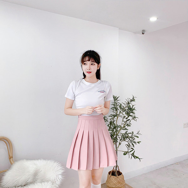 Kõrge vöökohaga plisseeritud roosa seelik - kaks pikkust