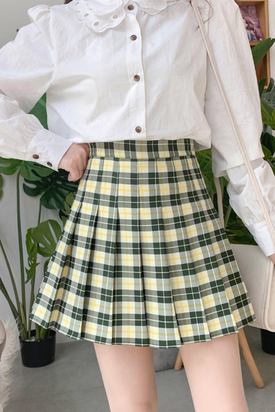 Ženska karirana haljina visokog struka u tri boje