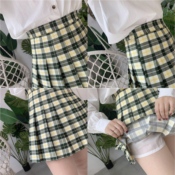 Ženska karirana haljina visokog struka u tri boje