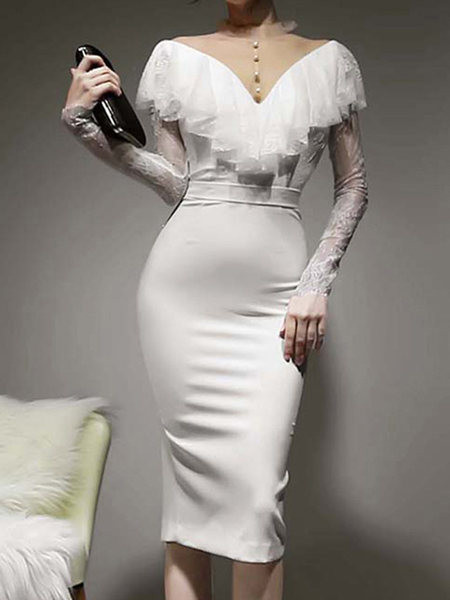 Rochie de dama alb cu maneci din dantela