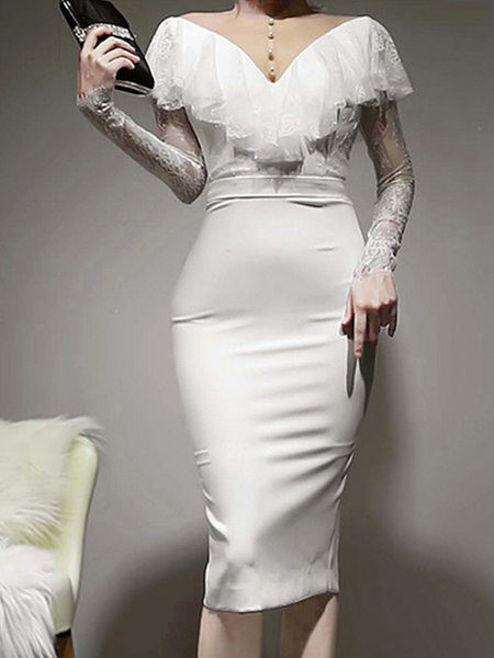 Rochie de dama alb cu maneci din dantela