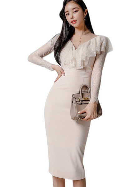 Rochie de dama alb cu maneci din dantela