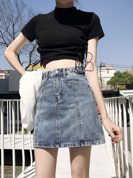 Naiste kõrge vöökohaga teksaseelik