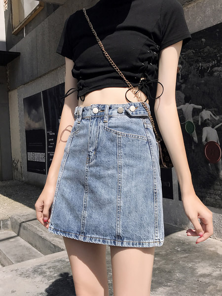 Naiste kõrge vöökohaga teksaseelik