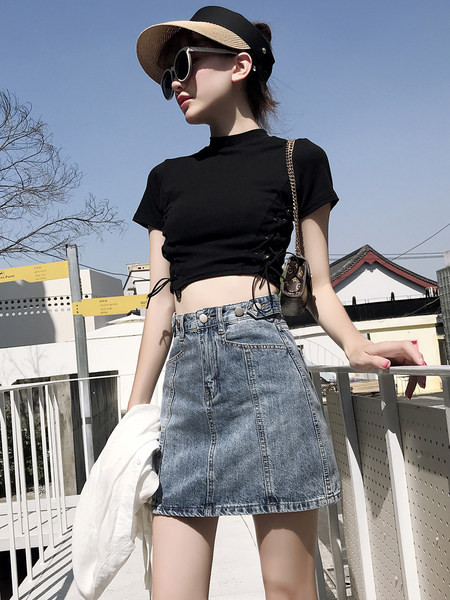 Naiste kõrge vöökohaga teksaseelik