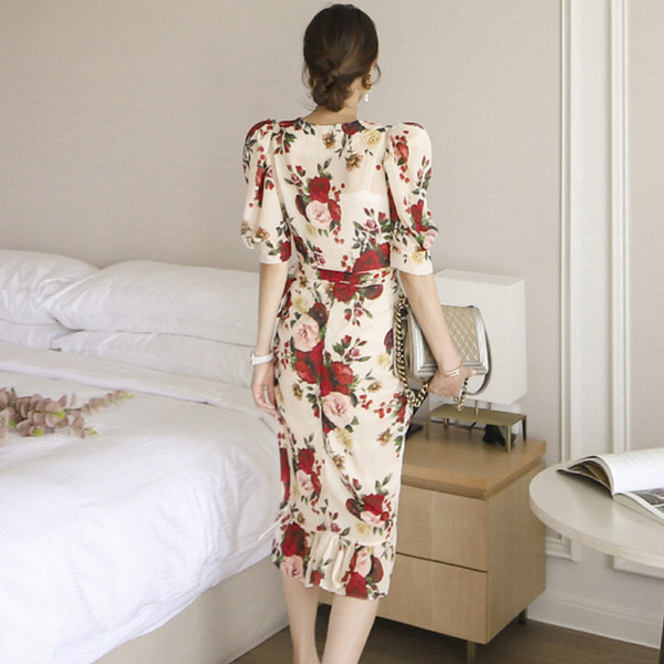 Rochie de dama cu maneci scurte si model floral