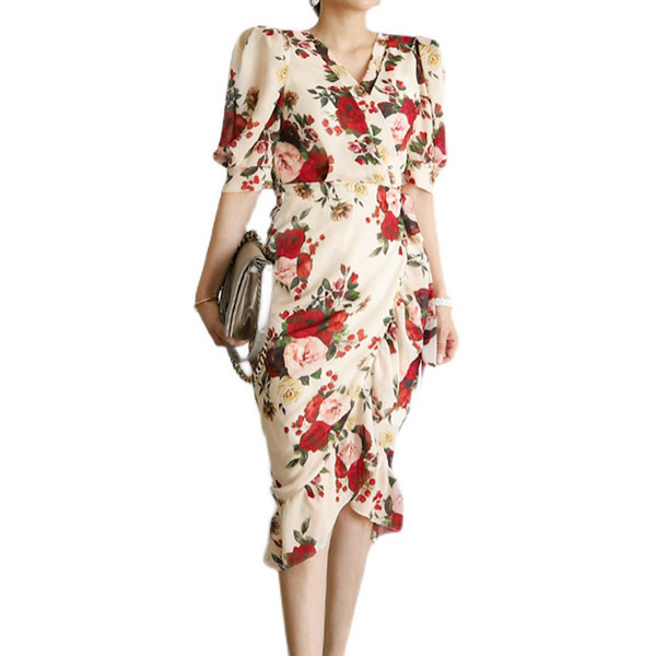 Rochie de dama cu maneci scurte si model floral