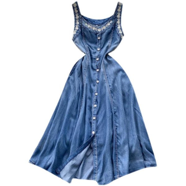 Teksadest nööpidega suvekleit