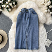 Naiste pikk teksaseelik kõrge vöökohaga – sinine värv