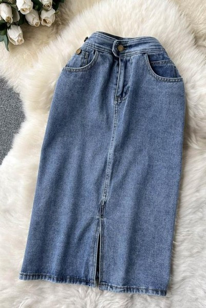 Naiste pikk teksaseelik kõrge vöökohaga – sinine värv