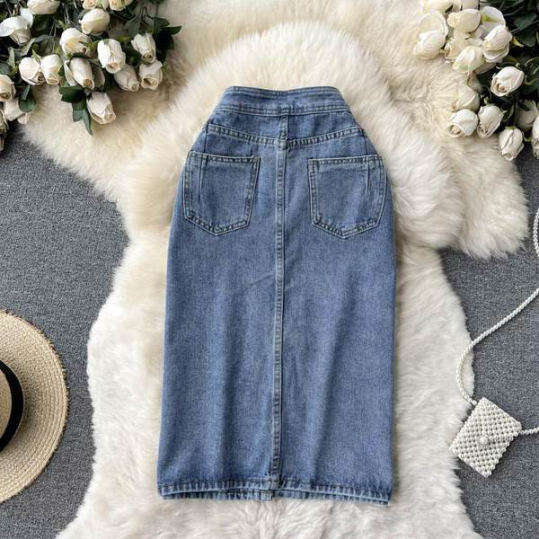 Naiste pikk teksaseelik kõrge vöökohaga – sinine värv