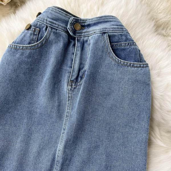 Naiste pikk teksaseelik kõrge vöökohaga – sinine värv