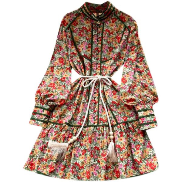 Värviline naiste kleit nööpide ja pikkade varrukatega