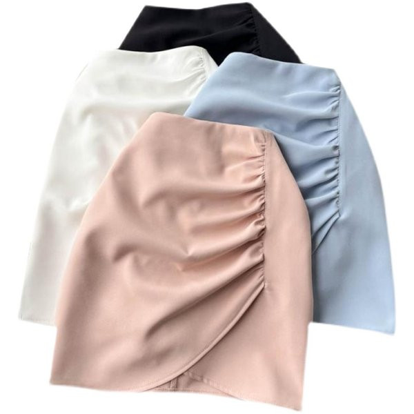 Ühevärviline kõrge vöökoha ja volditud osaga naiste seelik