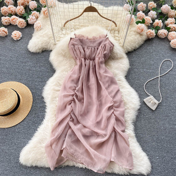 Uue mudeli rihmadega naiste kleit - roosat värvi