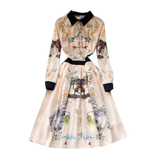 Uut mudelit pikkade varrukate ja värvimustriga naiste kleit