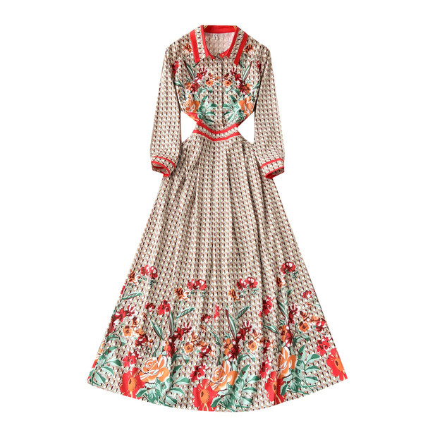 Klassikalise kraega ja lillemotiividega naiste kleit