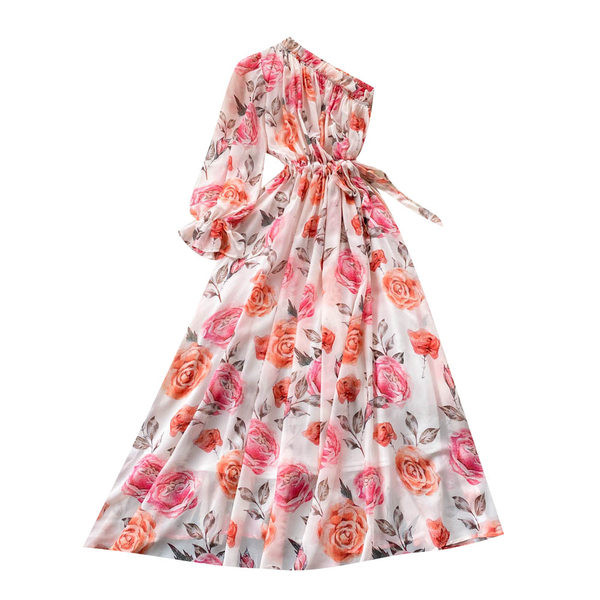 Lillemotiividega pikk naiste kleit