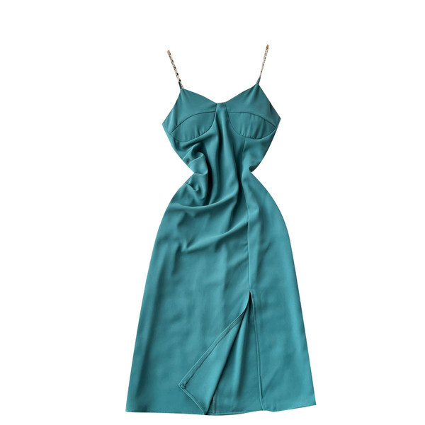 Rochie elegantă, cu fantă și bretele subțiri