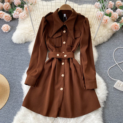 Moodne taskute ja kuldsete nööpidega kleit-särk