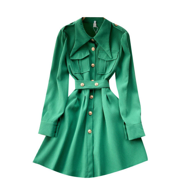 Moodne taskute ja kuldsete nööpidega kleit-särk