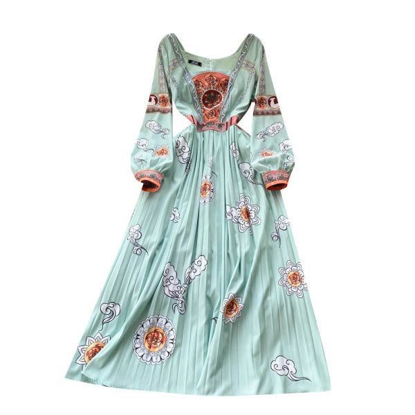 Stiilne roheline ümara kaelusega naiste kleit