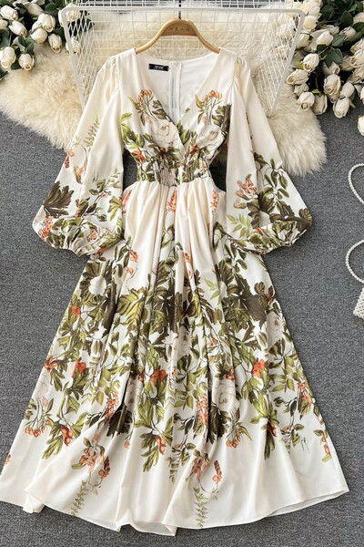 Uus mudel elegantne kevadkleit spits kaelusega ja lillemustriga