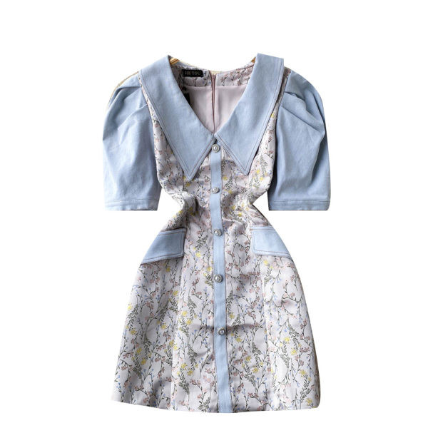 Spitsikaelusega naiste kleit lühikeste varrukatega