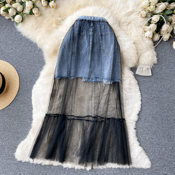 Γυναικεία τζιν φούστα με δαντέλα