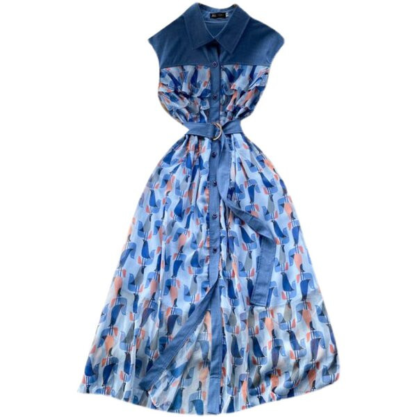 Sinine naiste kleit vööga