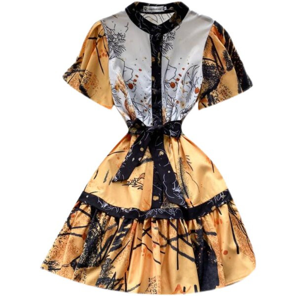 Naiste vabaaja kleit vöö ja trükiga