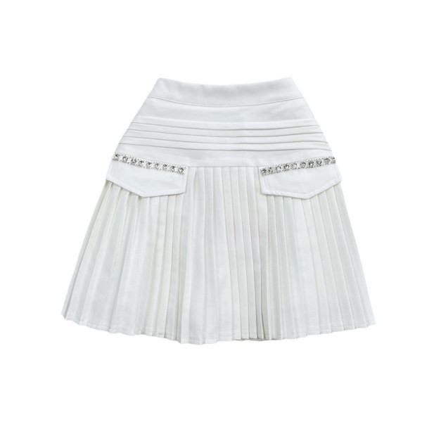 Naiste plisseeritud seelik kõrge vöökoha ja dekoratiivkividega