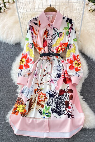 Värviline naiste kevadkleit klassikalise kraega