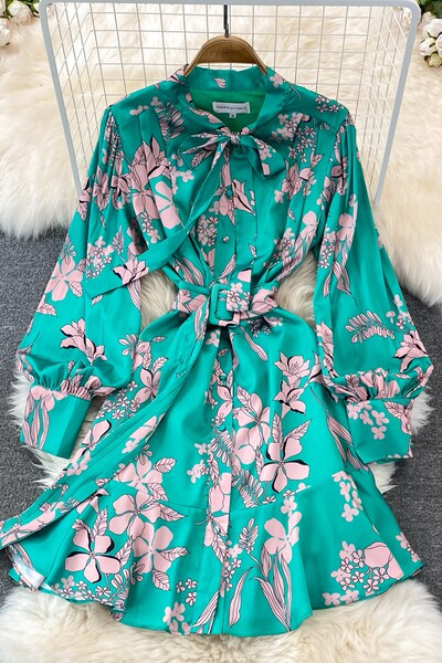 Rochie de dama model nou cu curea si model floral