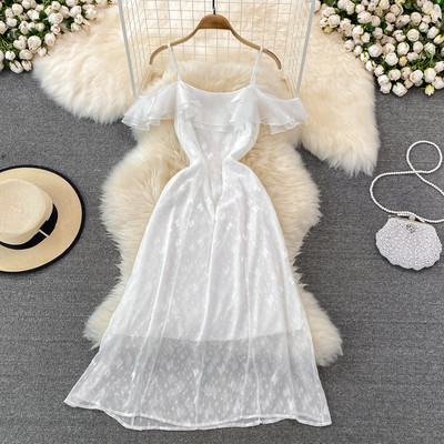 Rochie de dama cu bretele subtiri si bucle