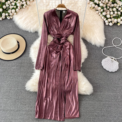 Uue mudeli mitmes värvitoonis spits-kaelusega naiste kleit