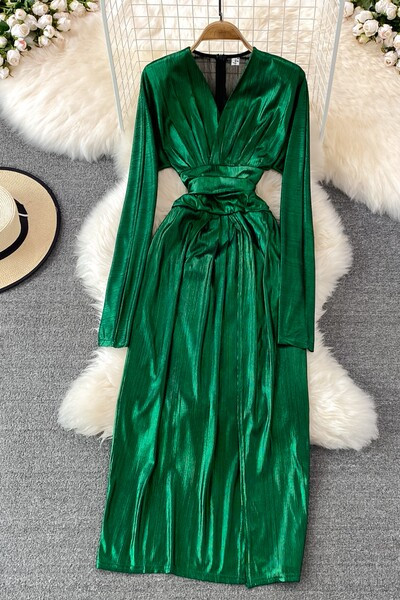 Uue mudeli mitmes värvitoonis spits-kaelusega naiste kleit