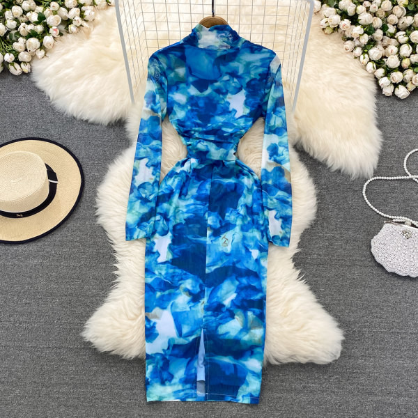 Naiste kleit vöökohal paelaga - sinine värv