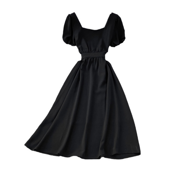 Naiste kaasaegne kleit kandilise kaelusega ja seljal paelaga