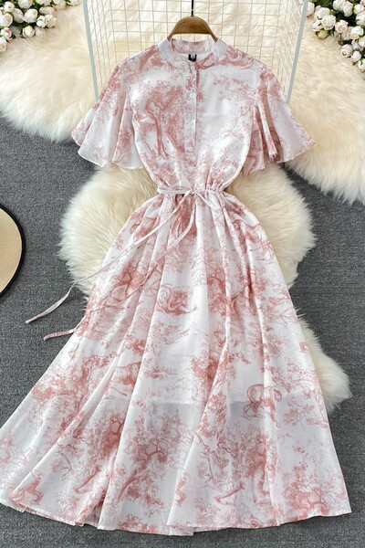 Naiste pikk kleit voodri ja vöökoha lipsudega