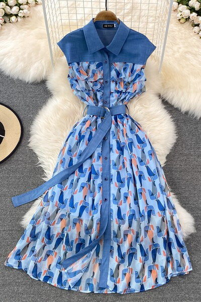 Sinine vööga suvekleit