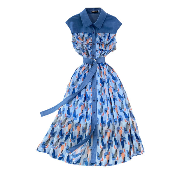 Sinine vööga suvekleit