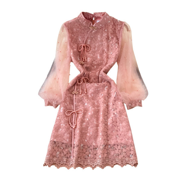 Γυναικείο φόρεμα με μανίκια από δαντέλα και τούλι